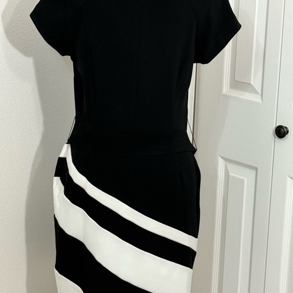 Sandra Darren Black and White Asymmetrical Sheath Dress - Picture 1 of 3